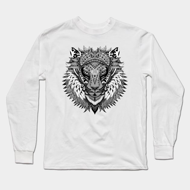 Aztec lion mandalas art pattern Long Sleeve T-Shirt by Dezigner007